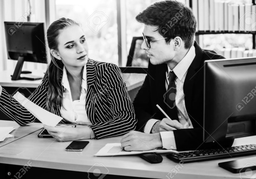 black and white person in the office